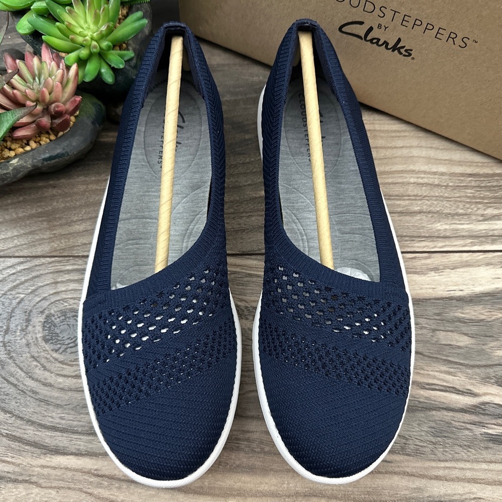 NIB Clarks Cloudsteppers 8W WIDE Adella Moon Knit Slip On Shoes Loafers Flats - Picture 2 of 13